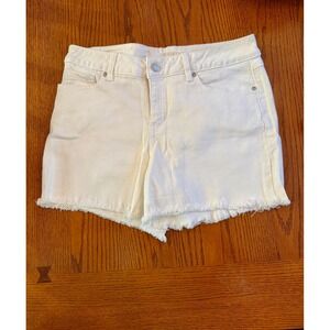 Sound Style Denim Shorts Women 10 White Frayed Raw Hem Stretch Cut Offs Boho